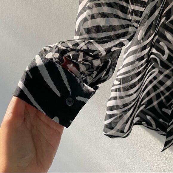 Vintage Black and White Zebra Sheer Button Down L - Picture 3 of 7